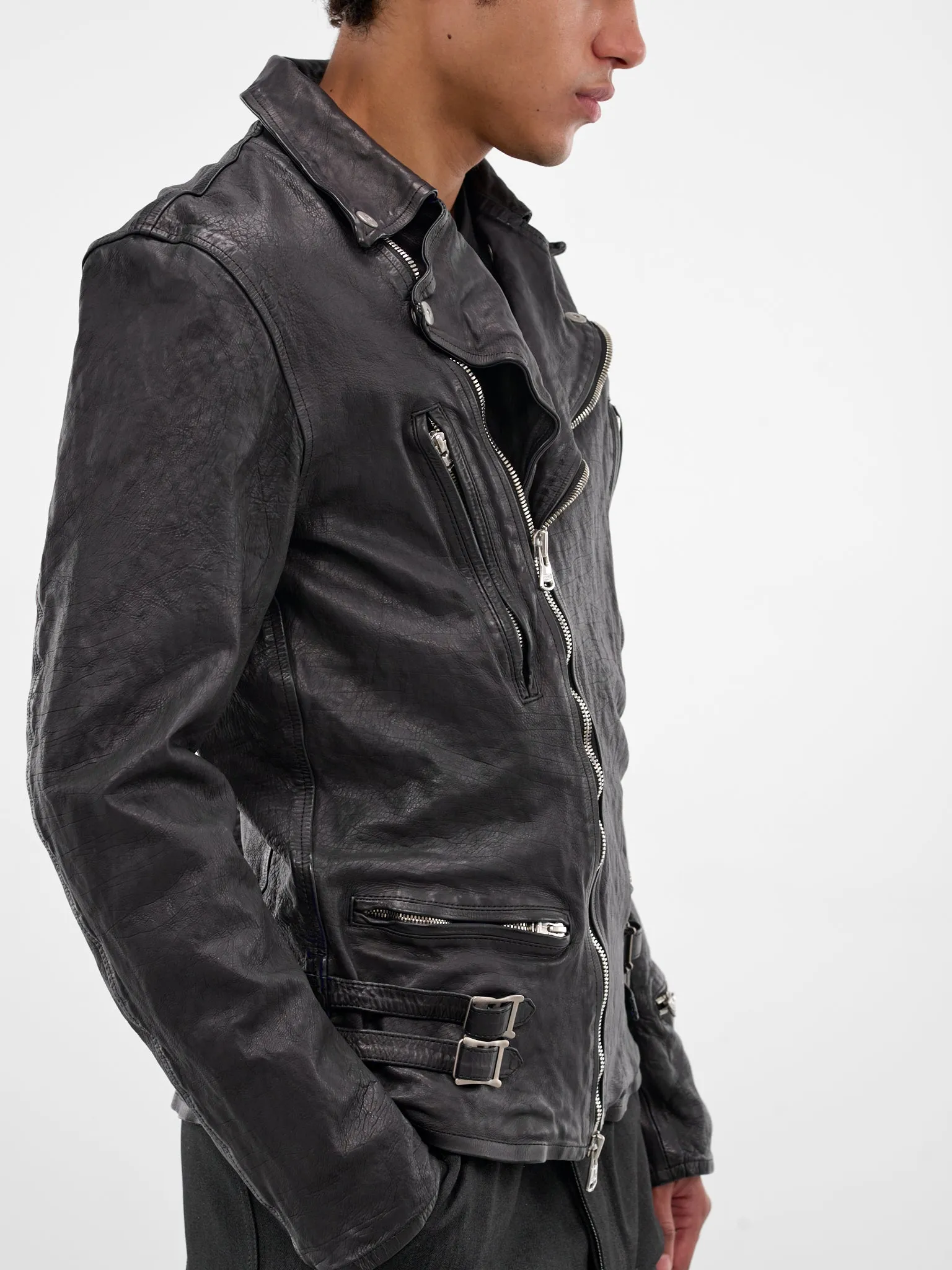 Blue Calf Leather Biker Jacket (1927-01-BLUE-BLACK) sold by lorenzo product image thumbnail 4