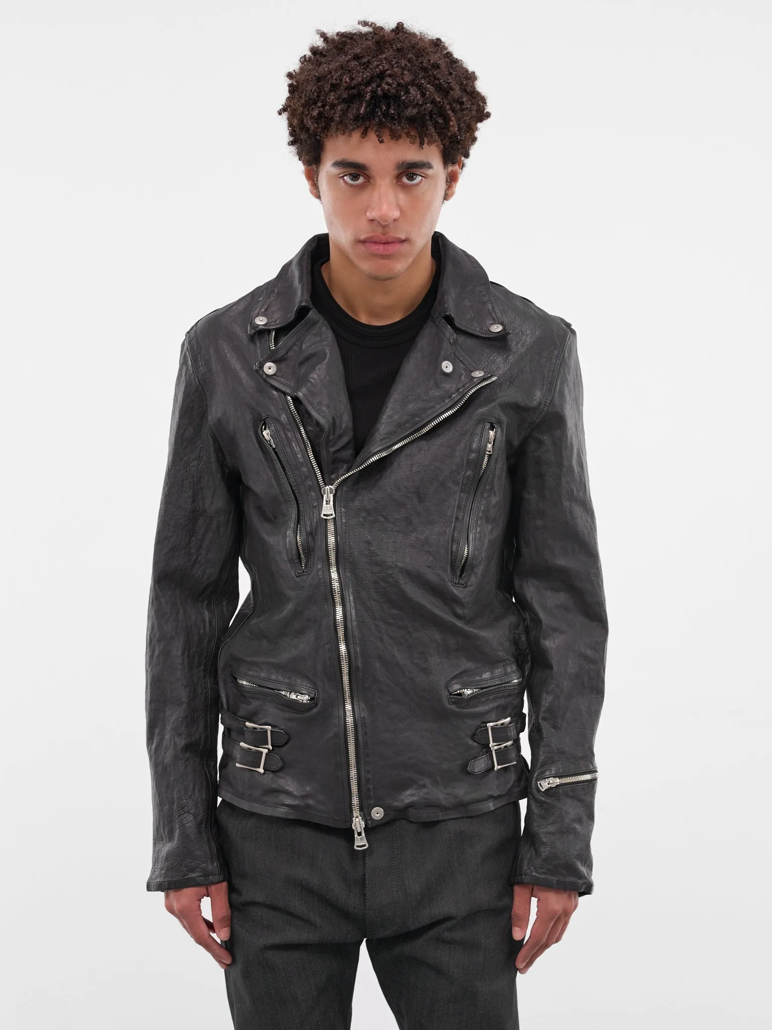 Blue Calf Leather Biker Jacket (1927-01-BLUE-BLACK) sold by lorenzo