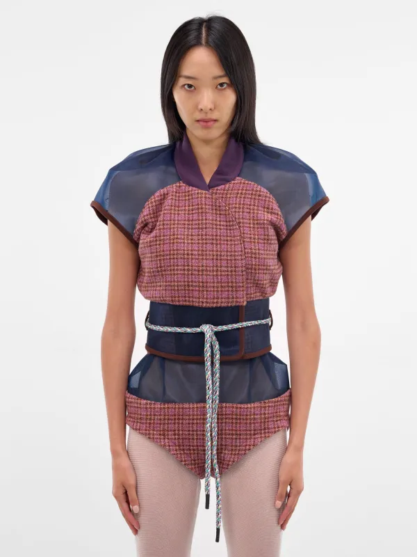 Eartha Fitted Tweed-Mesh Gilet (J06-47-ROSEWOOD-TWEED) sold by lorenzo