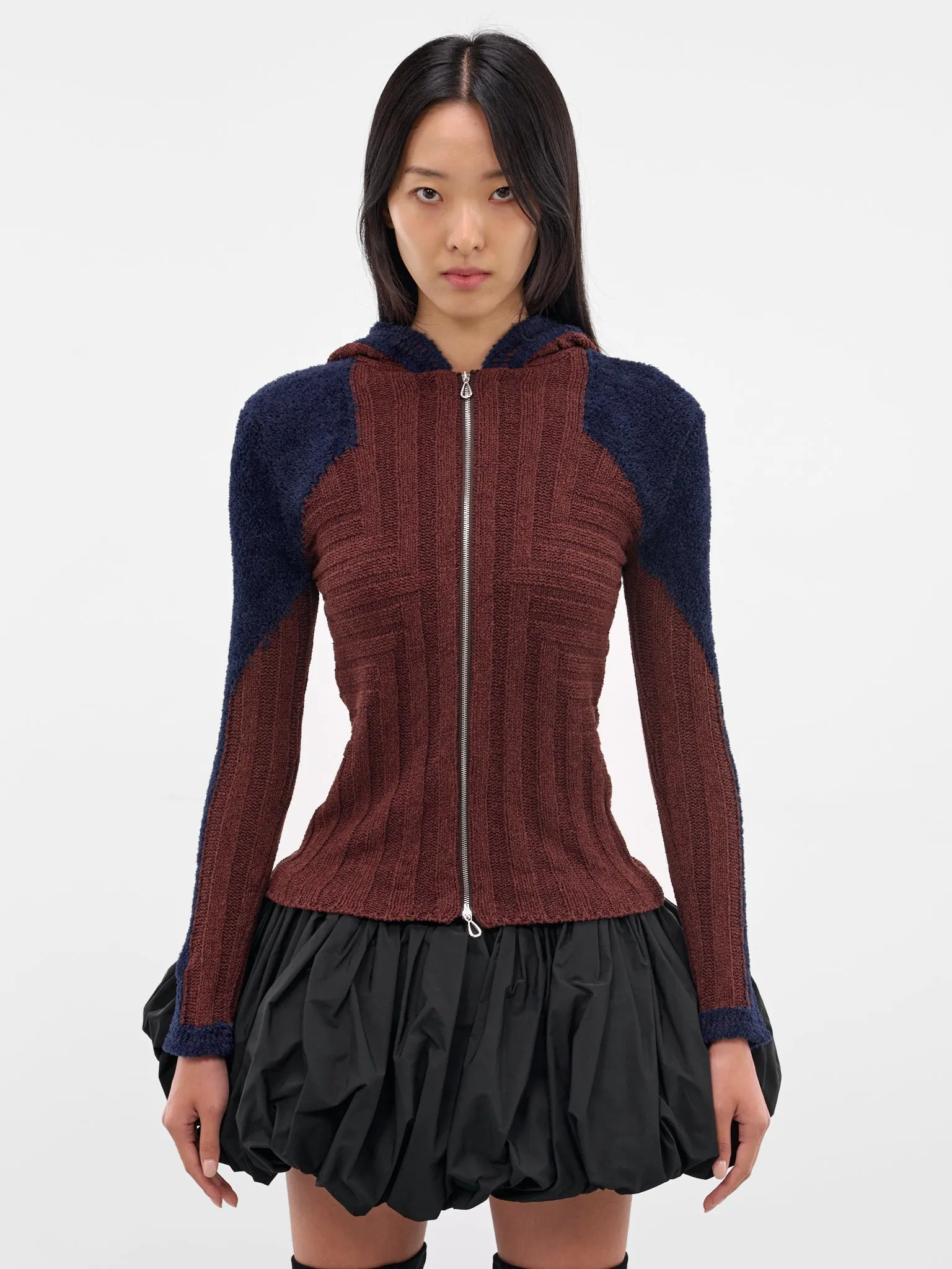 Quimby Two-Tone Silk Knit Jacket (KN13-135-MAHOGANY-BROWN) sold by lorenzo