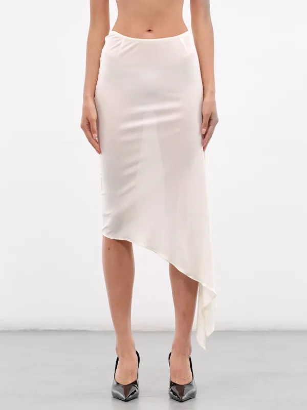 White Viscose Sheer Asymmetric Skirt (432-T04-WHITE) sold by lorenzo