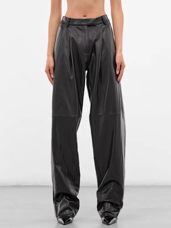 Black Leather Tailored Pleated Trousers (319-T09-BLACK) sold by lorenzo