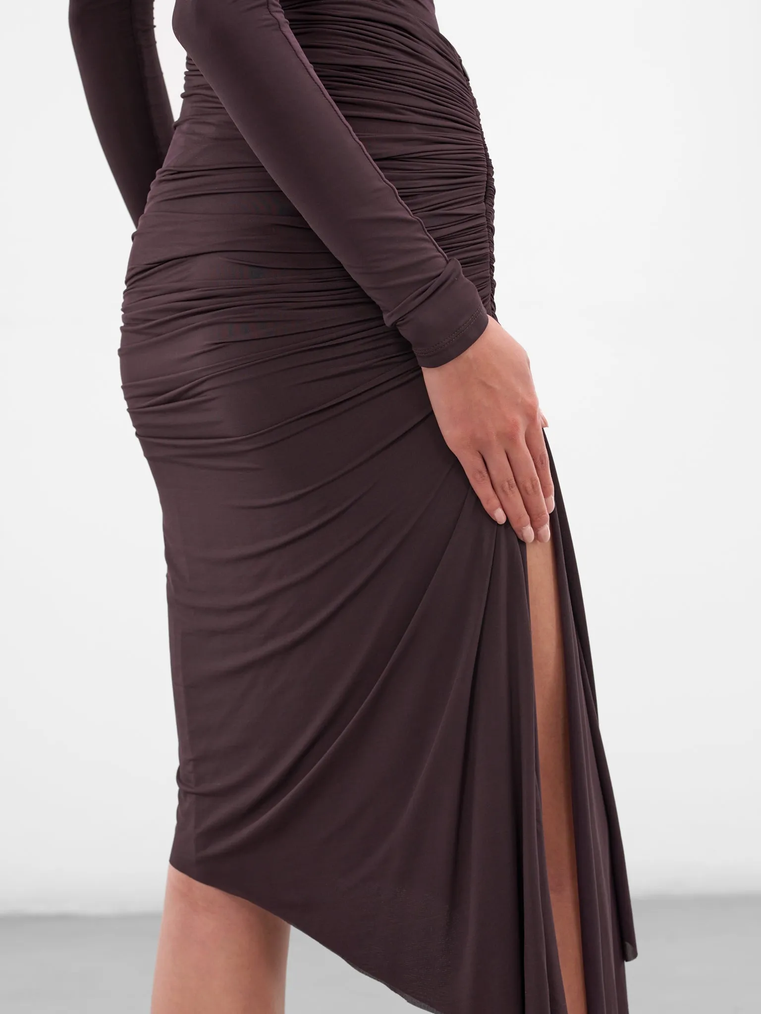 Burgundy Viscose Ruched Asymmetric Skirt (429-T06-BURGUNDY) sold by lorenzo product image thumbnail 5