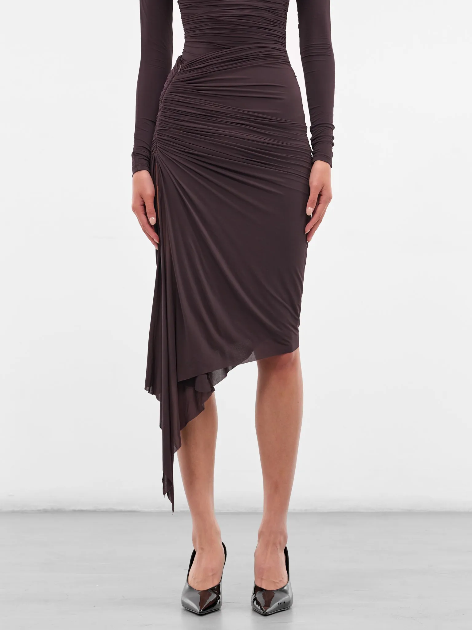 Burgundy Viscose Ruched Asymmetric Skirt (429-T06-BURGUNDY) sold by lorenzo