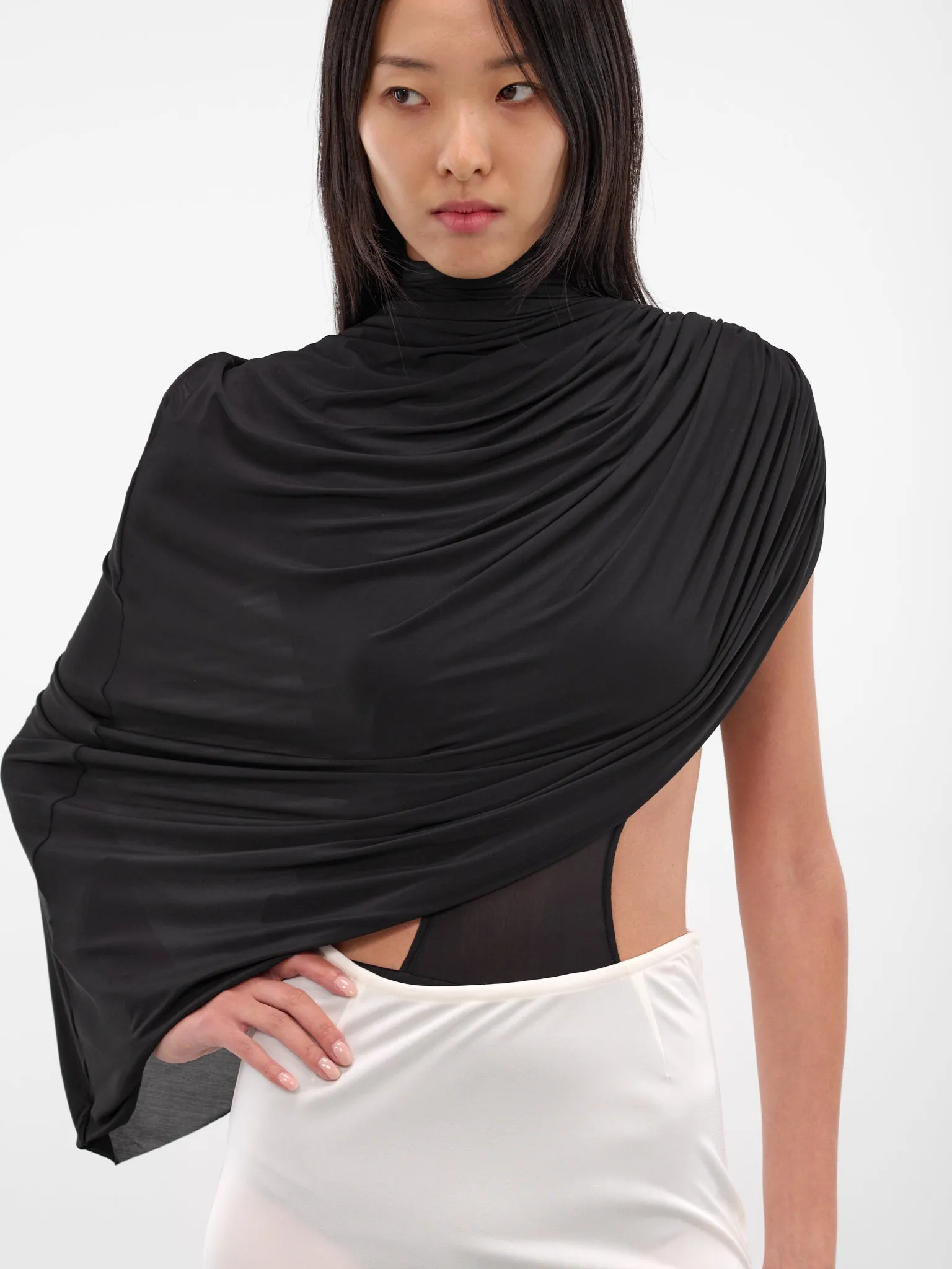 Black Bat Wing Draped Top (240-T07-BLACK) sold by lorenzo product image thumbnail 5