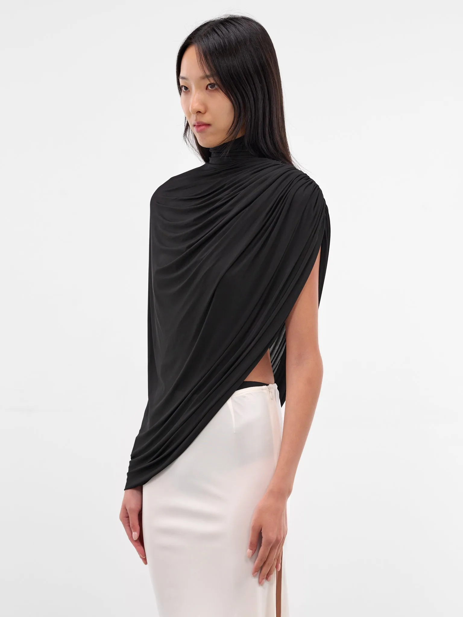 Black Bat Wing Draped Top (240-T07-BLACK) sold by lorenzo product image thumbnail 2