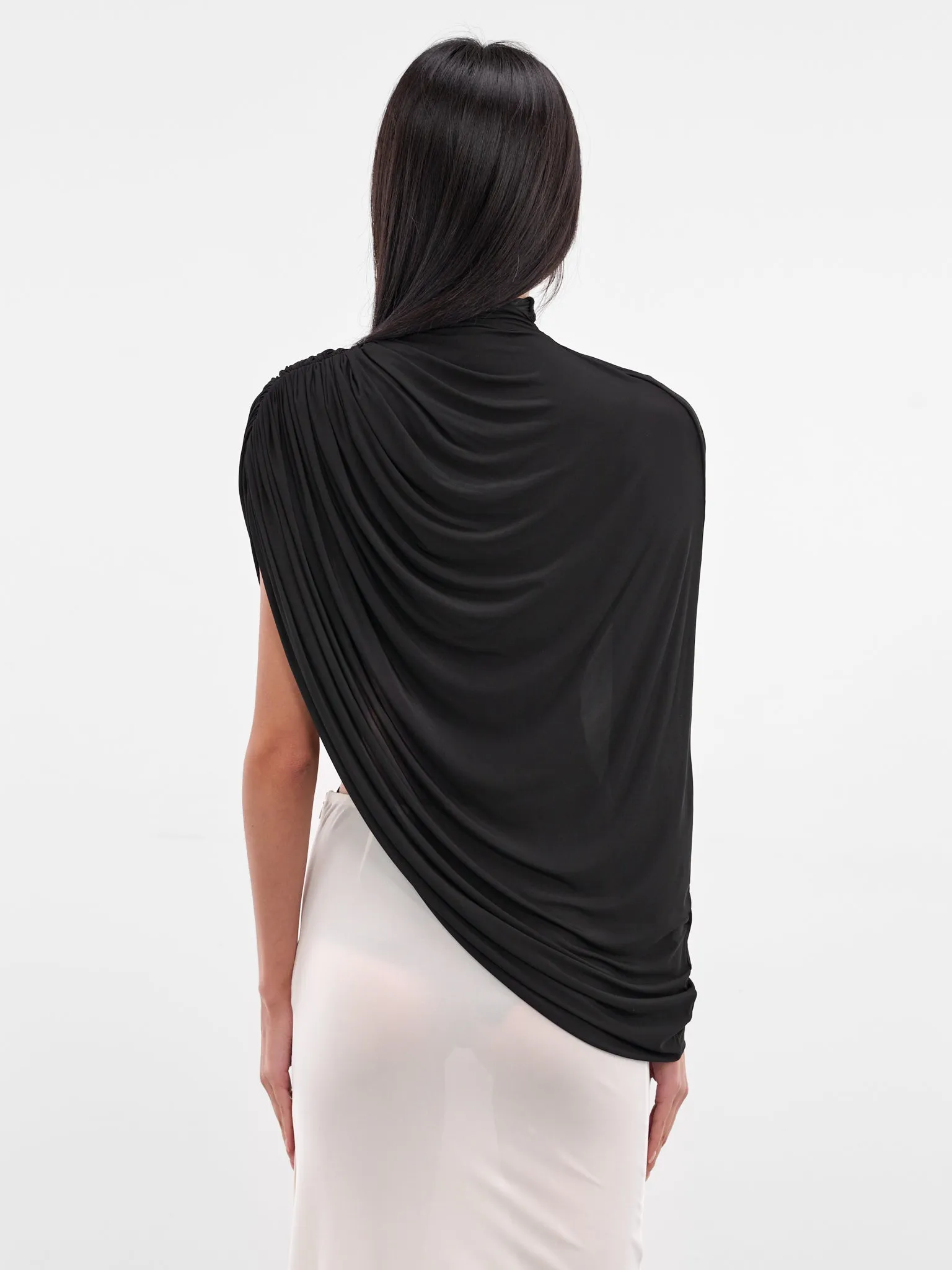 Black Bat Wing Draped Top (240-T07-BLACK) sold by lorenzo product image thumbnail 3