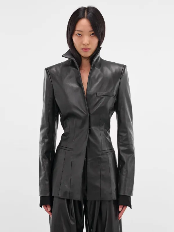 Black Leather Tailored Blazer (119-T09-BLACK) sold by lorenzo