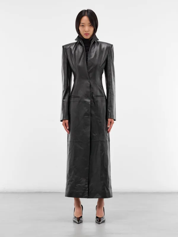 Black Leather Tailored Coat (003-T09-BLACK) sold by lorenzo
