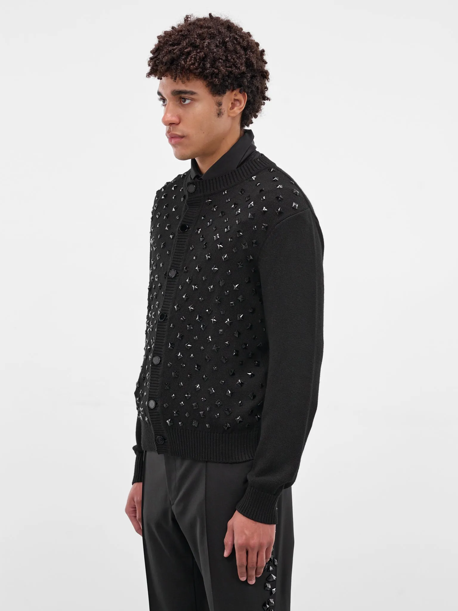 Black Stone Embellished Wool Cardigan (KN171S-BLACK-WITH-STONES) sold by lorenzo product image thumbnail 2