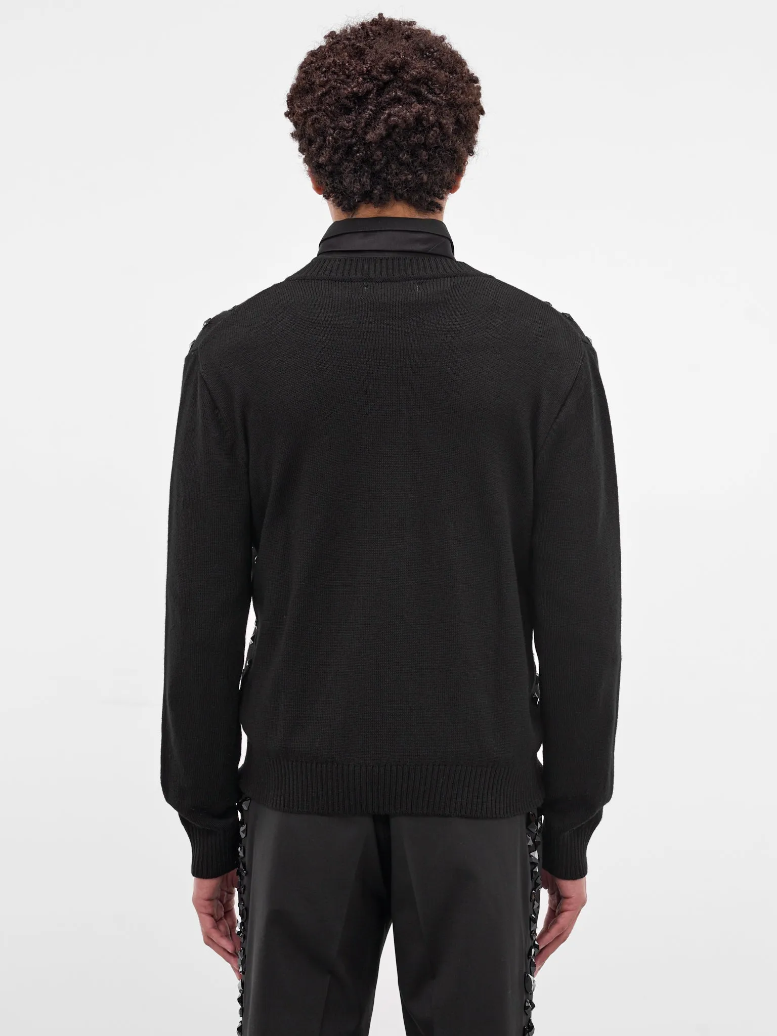 Black Stone Embellished Wool Cardigan (KN171S-BLACK-WITH-STONES) sold by lorenzo product image thumbnail 3