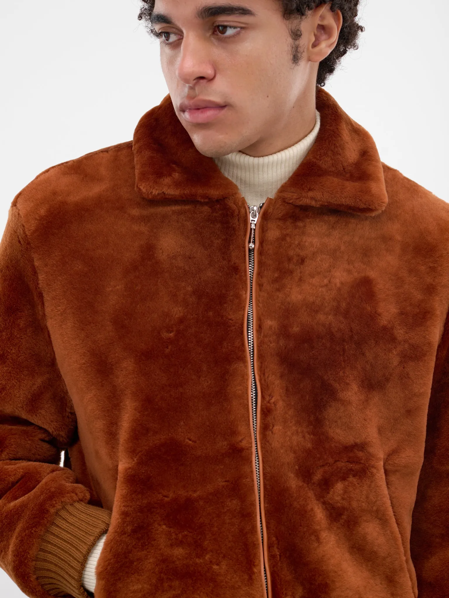 Rust Shearling Leather Zip Jacket (JA14S-SHEARLING-JACKET-RUST) sold by lorenzo product image thumbnail 4