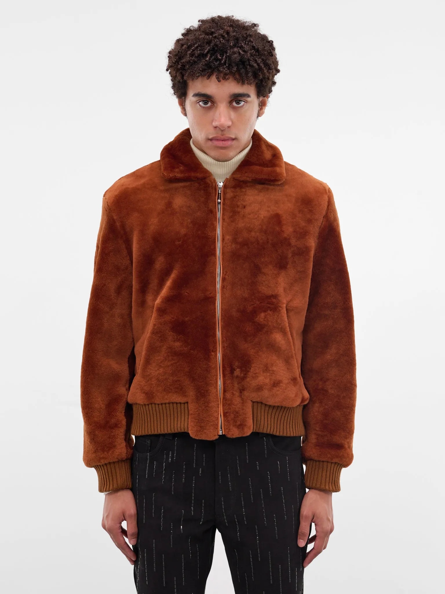 Rust Shearling Leather Zip Jacket (JA14S-SHEARLING-JACKET-RUST) sold by lorenzo
