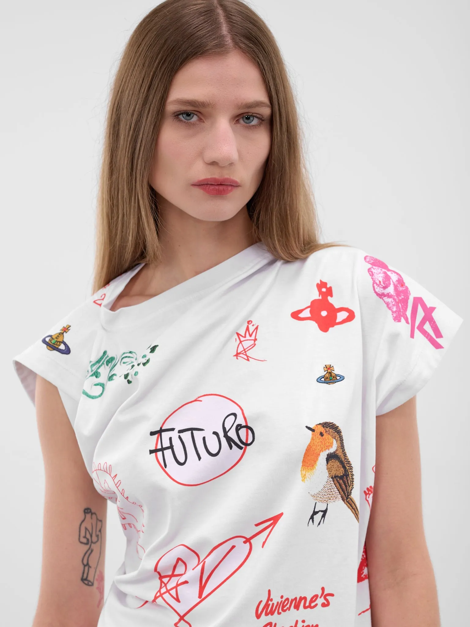 White Patches Graphic Asymmetric Tee (1G010014-J006F-A302-LOGOS) sold by lorenzo product image thumbnail 4