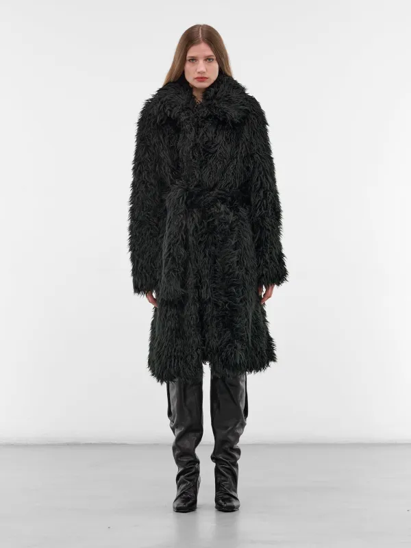 Black Faux Fur Mid Coat (FN-WN-OUTW001064-BLACK) made by Acne Studios