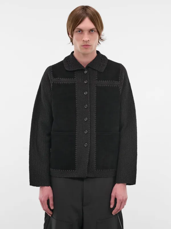 Black Suede Hand Crocheted Jacket (CF-20-09-07-01-BLACK) sold by lorenzo