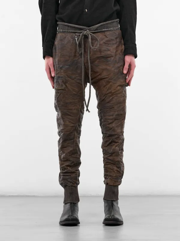 Brown Bison Leather Jogger Sweatpants (4918-GREY-BROWN) sold by lorenzo