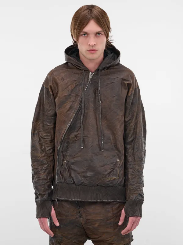 Brown Bison Leather Zip Hoodie (5169-GREY-BROWN) sold by lorenzo