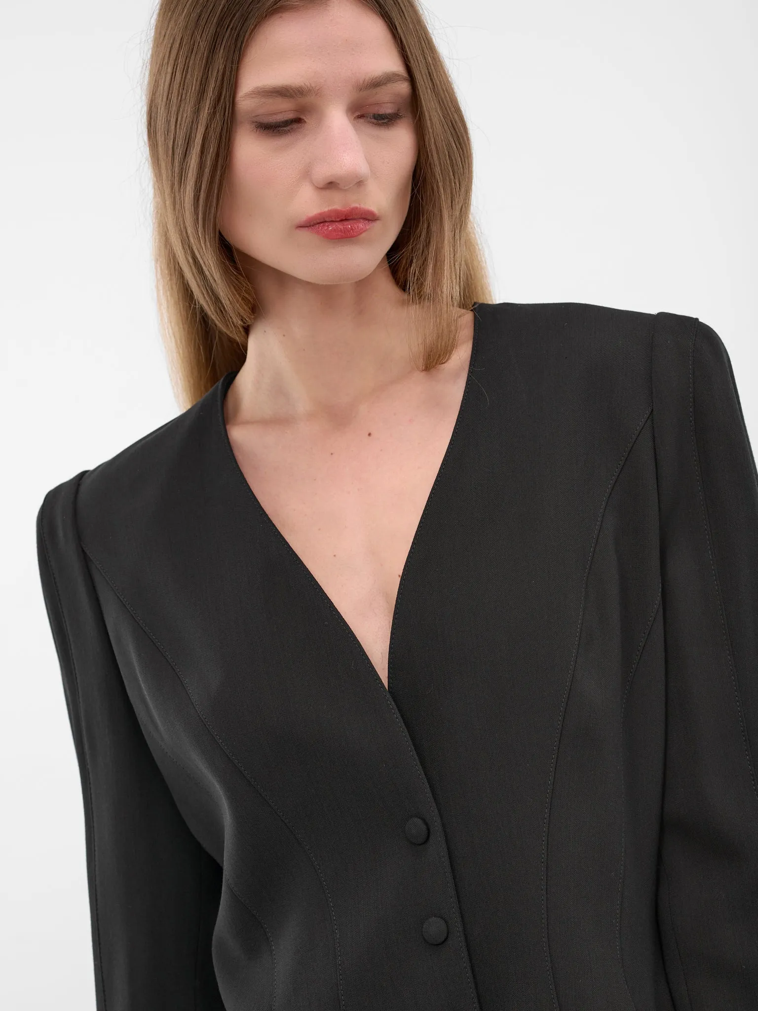 Black Re/edit Wool Lapelless Blazer (COM1VE0475196-BLACK) sold by lorenzo product image thumbnail 5