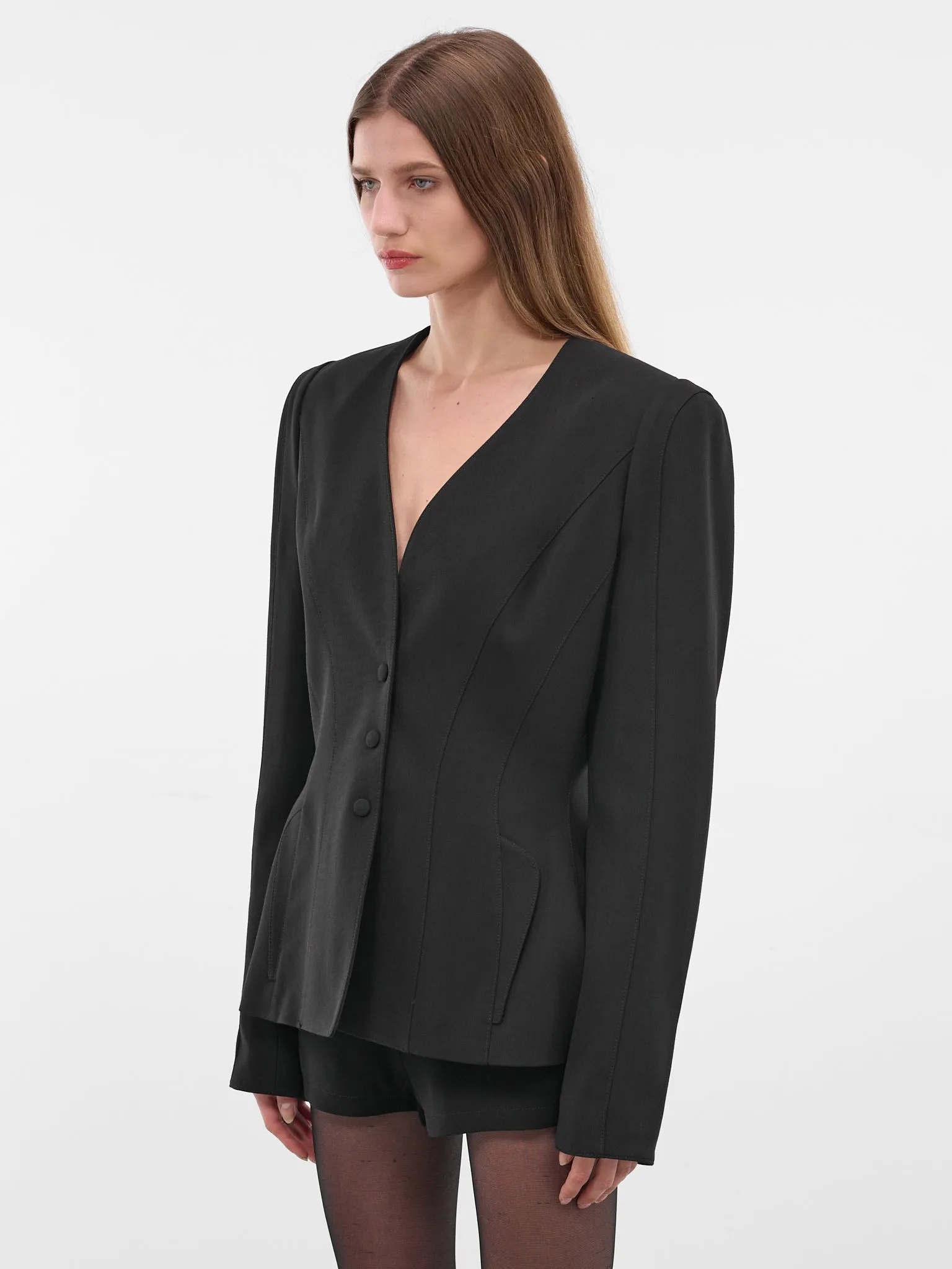 Black Re/edit Wool Lapelless Blazer (COM1VE0475196-BLACK) sold by lorenzo product image thumbnail 2