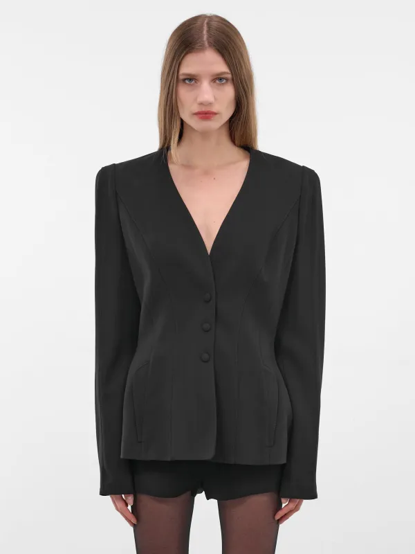 Black Re/edit Wool Lapelless Blazer (COM1VE0475196-BLACK) made by Mugler
