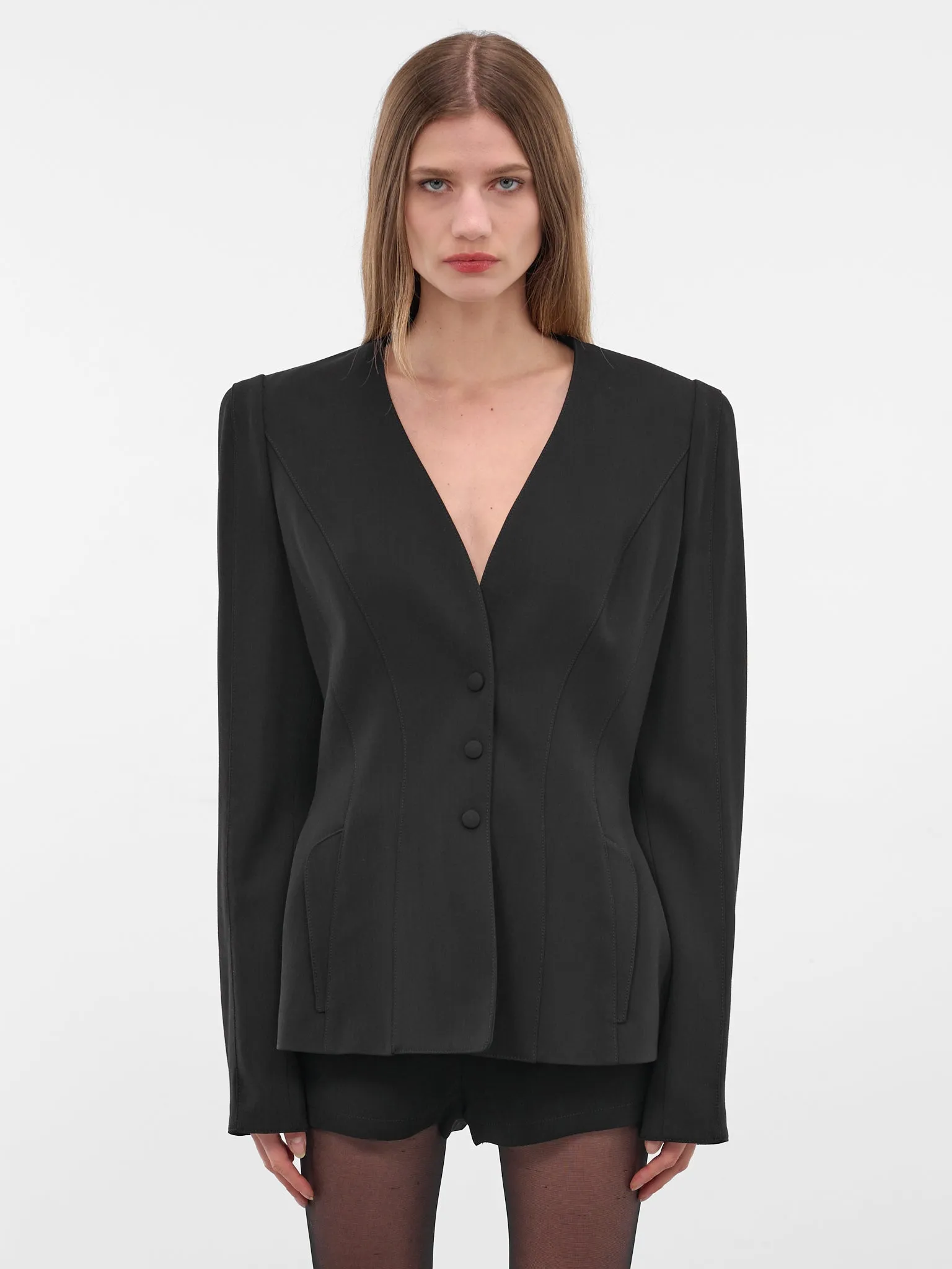 Black Re/edit Wool Lapelless Blazer (COM1VE0475196-BLACK) sold by lorenzo