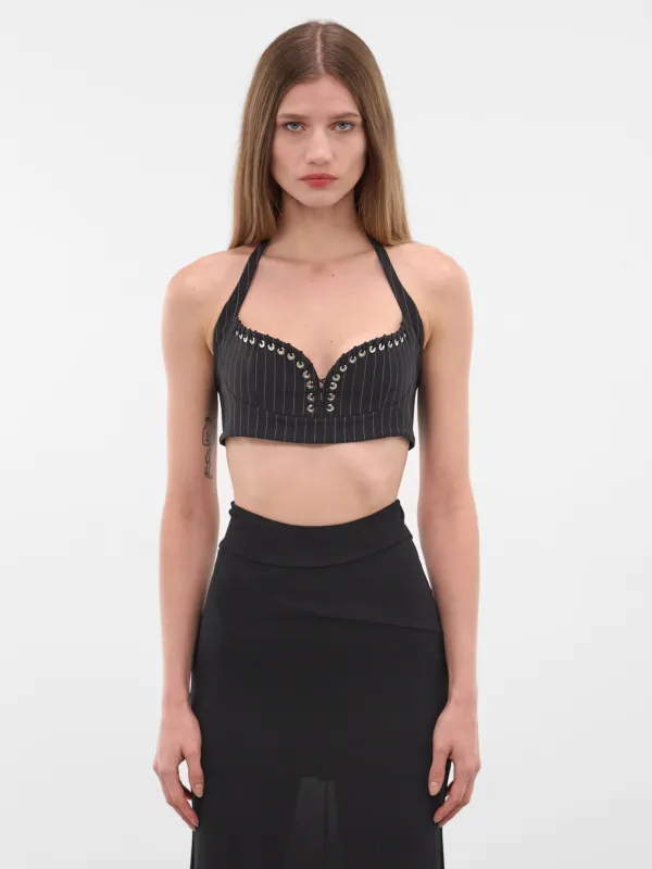 Robin Black Wool Pinstripe Bra (TP049-W-WV0004-BLACK) sold by lorenzo