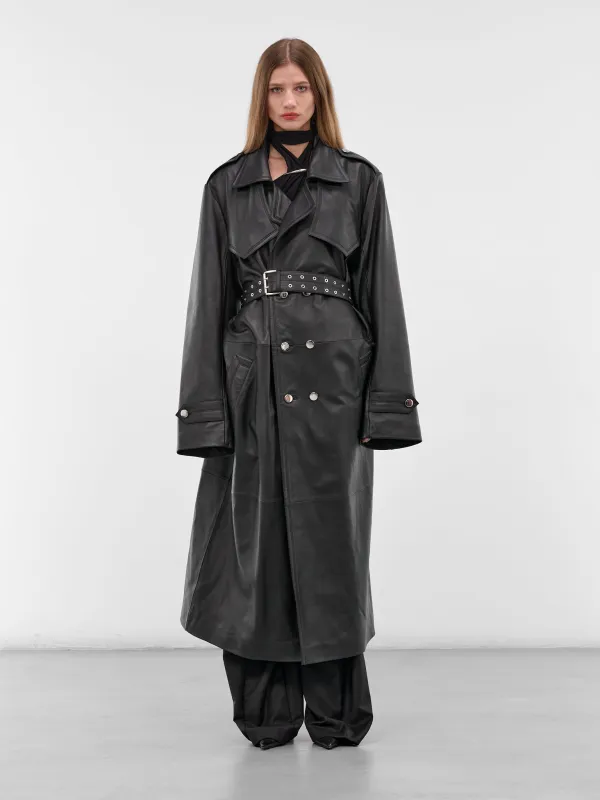 Amanda Black Lamb Leather Trench (CT006-U-LEA-BLACK) made by Ludovic de Saint Sernin