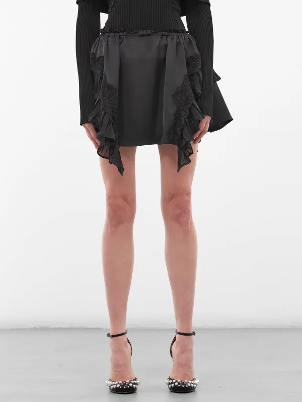 Black Satin Ruffle Layer Skirt (SK057-BLACK) sold by lorenzo