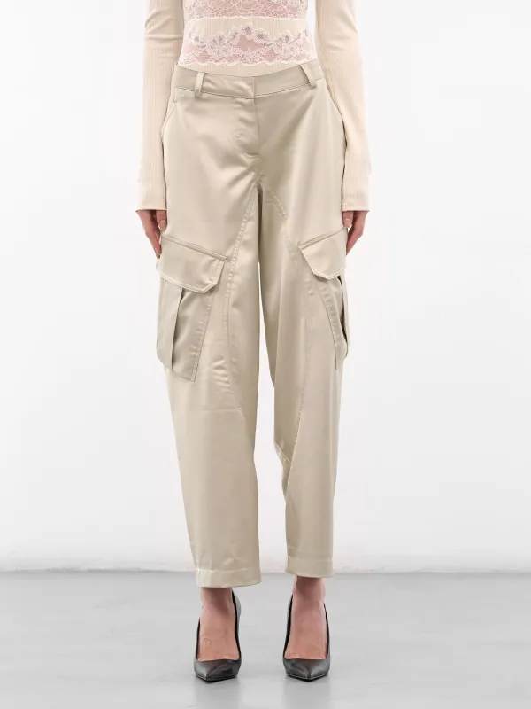 Ecru Satin Balloon Cargo Pants (PA050-ECRU) sold by lorenzo