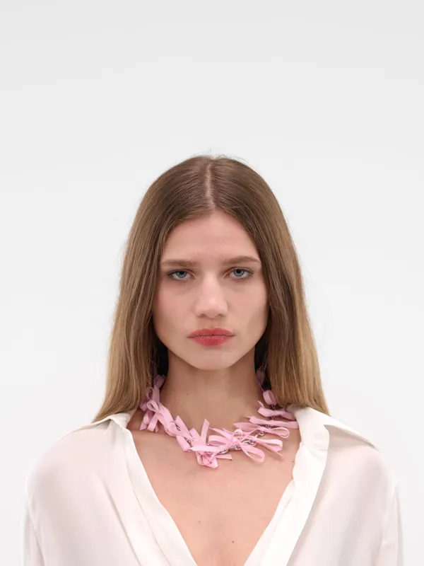 Pink Bow Chainlink Necklace (JW20-SILVER-PINK) sold by lorenzo