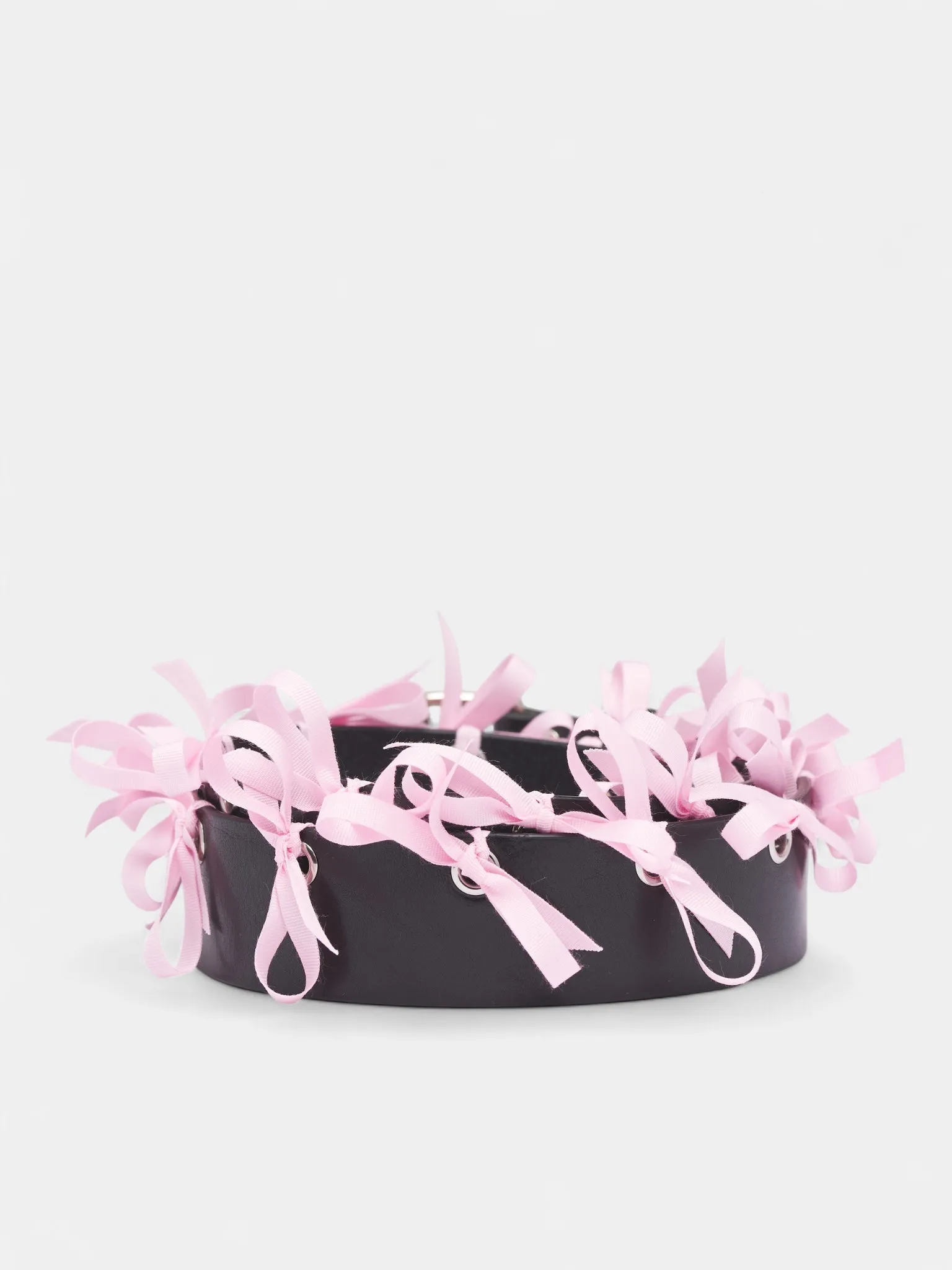 Pink Bow Eyelet Leather Belt (SLG01-BLACK-SILVER-PINK) sold by lorenzo product image thumbnail 2
