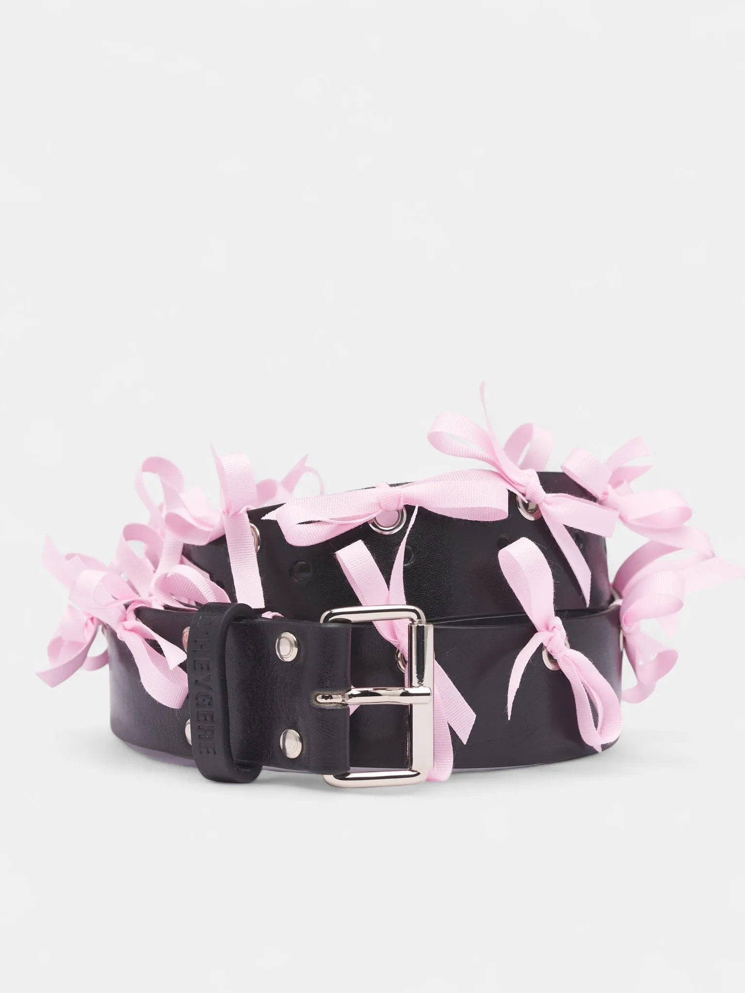 Pink Bow Eyelet Leather Belt (SLG01-BLACK-SILVER-PINK) sold by lorenzo