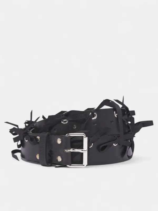 Black Bow Eyelet Leather Belt (SLG01-BLACK-SILVER-BLACK) sold by lorenzo