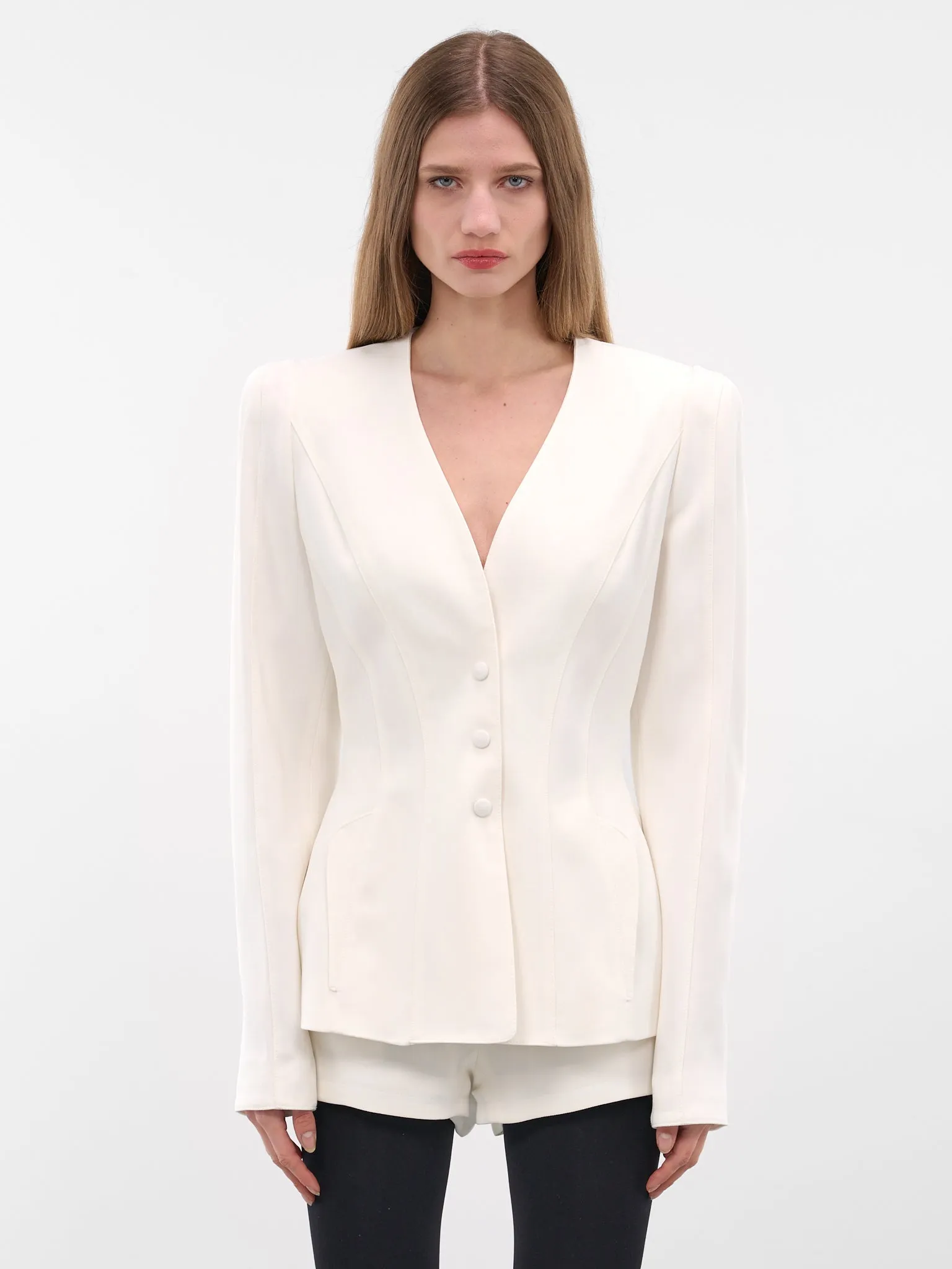 White Re/edit Wool Lapelless Blazer (COM1VE0475196-SNOW) sold by lorenzo