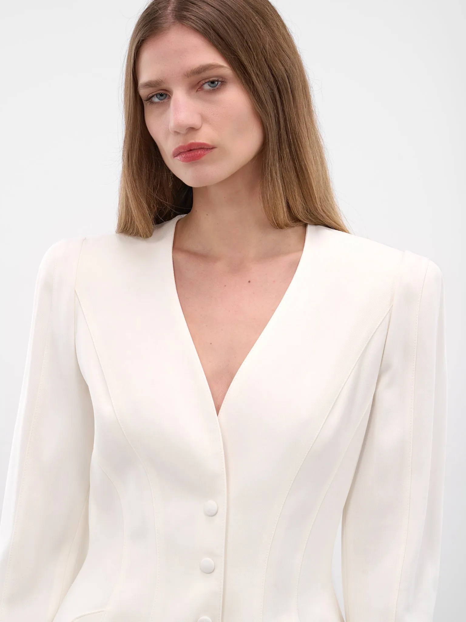 White Re/edit Wool Lapelless Blazer (COM1VE0475196-SNOW) sold by lorenzo product image thumbnail 4