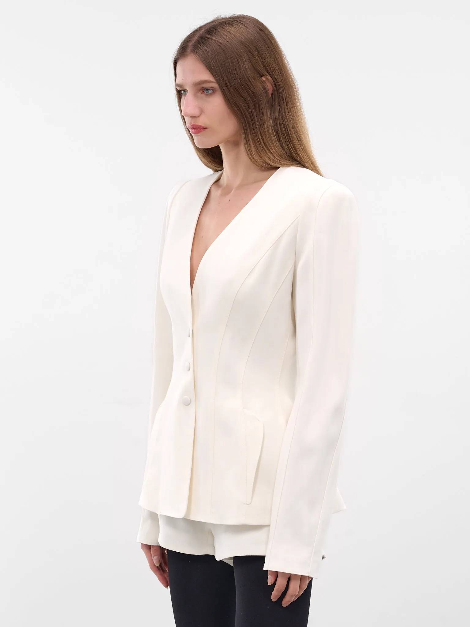 White Re/edit Wool Lapelless Blazer (COM1VE0475196-SNOW) sold by lorenzo product image thumbnail 2