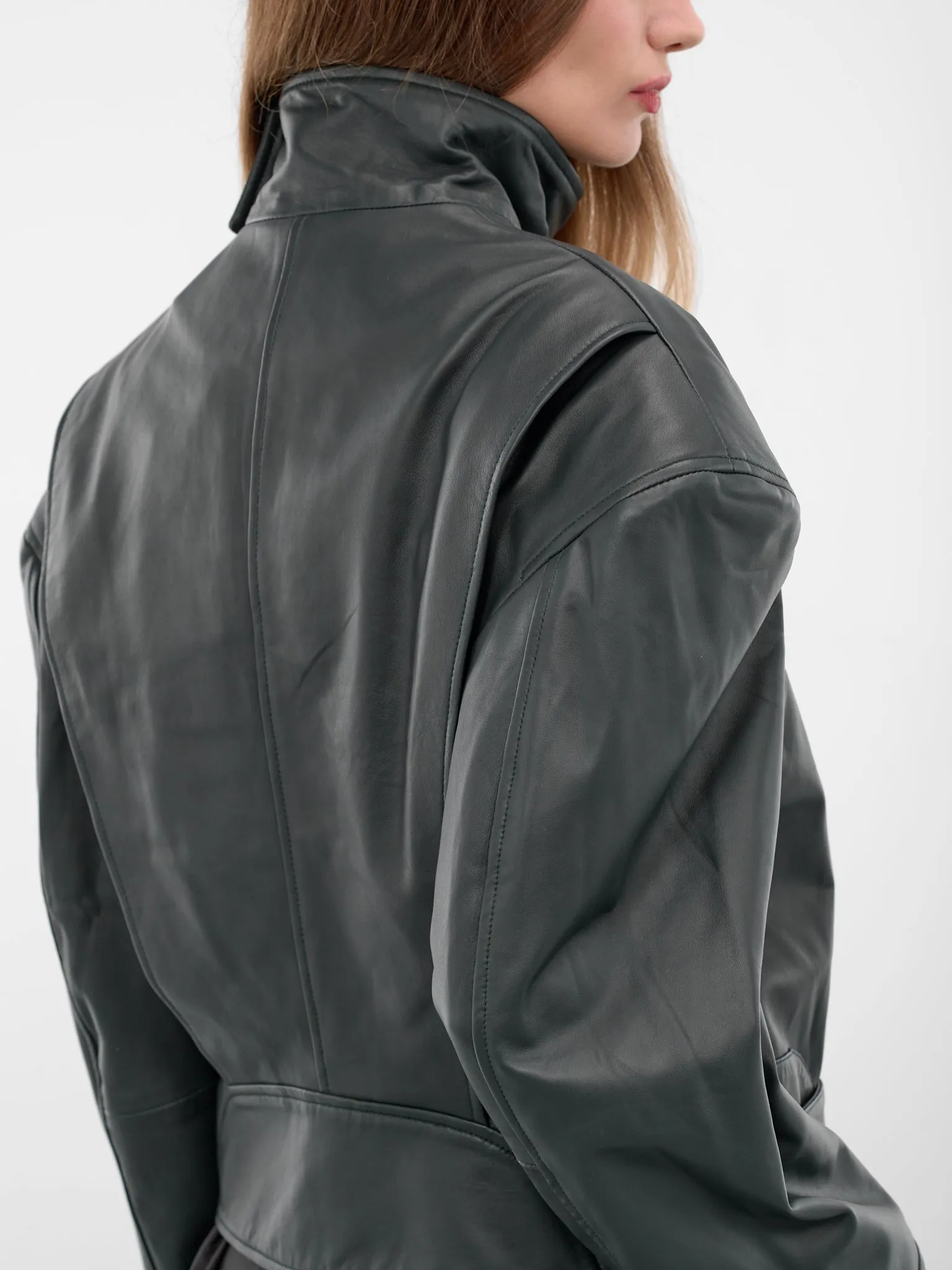 Licorice Lamb Leather Bomber Jacket (25046106-LIQUORICE) sold by lorenzo product image thumbnail 4