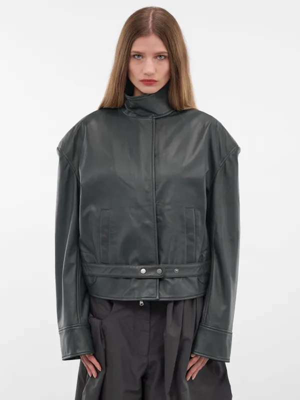 Licorice Lamb Leather Bomber Jacket (25046106-LIQUORICE) sold by lorenzo
