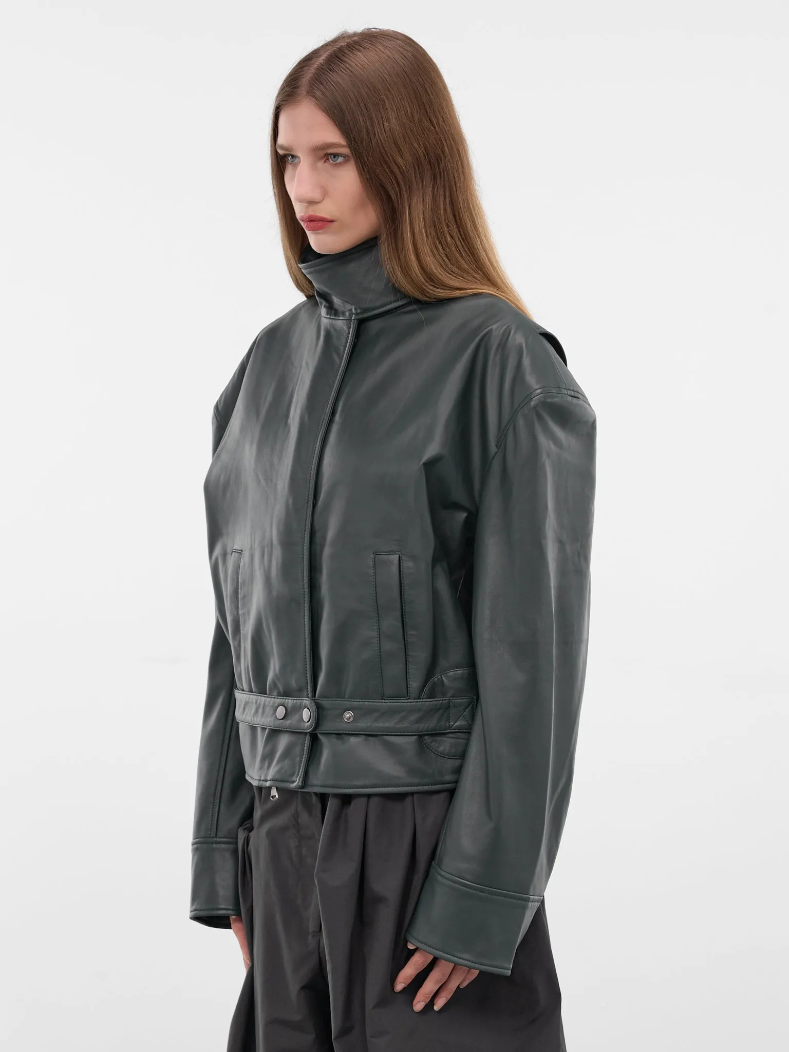 Licorice Lamb Leather Bomber Jacket (25046106-LIQUORICE) sold by lorenzo product image thumbnail 2