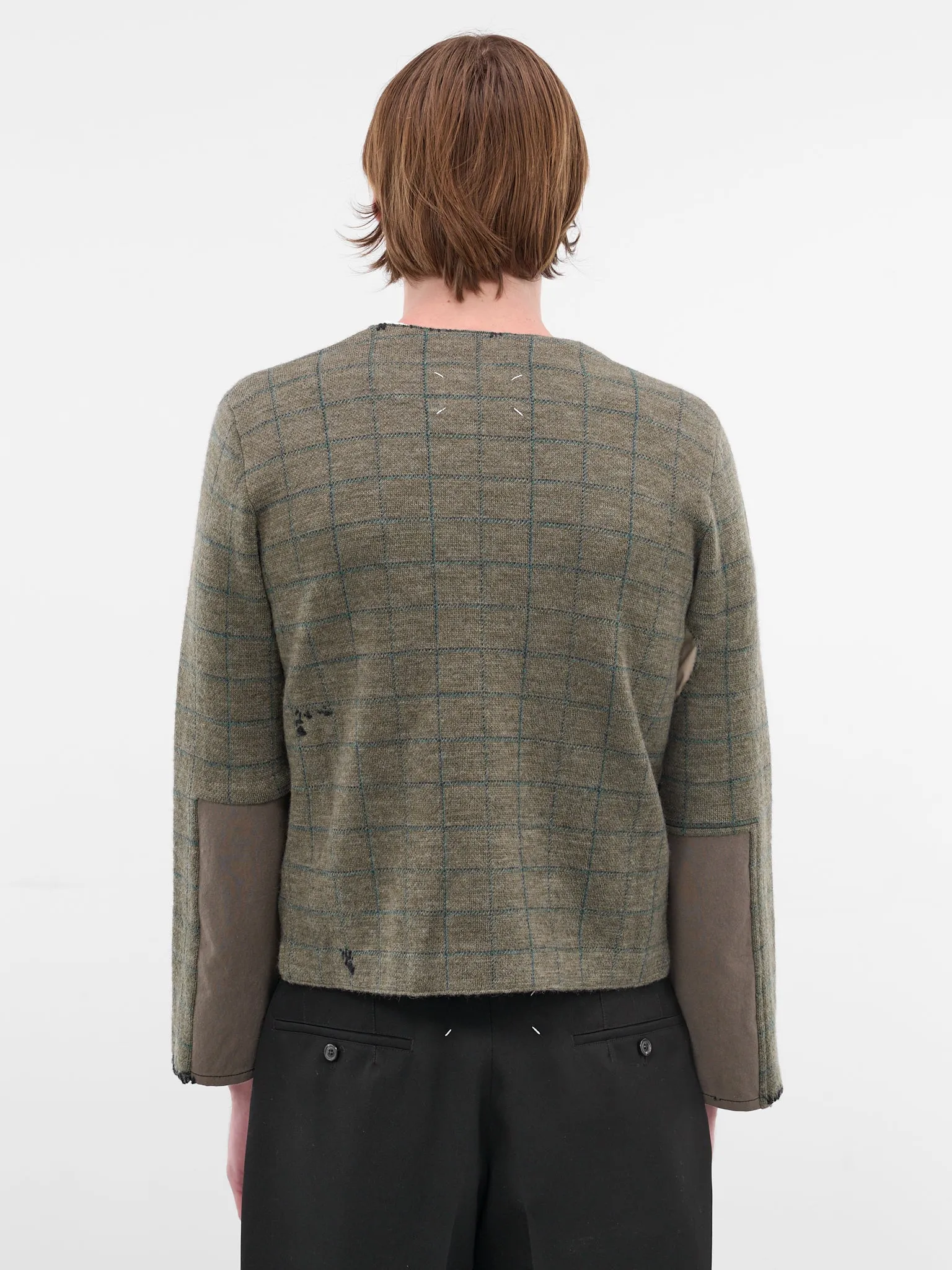 Deconstructed Patchwork Check Wool Cardigan (S50HP0033-M13146-613J-GREEN) sold by lorenzo product image thumbnail 3