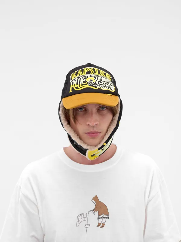 Black Trucker/Aviator Hybrid Hat (K2511XH549-BLACK-GOLD) sold by lorenzo