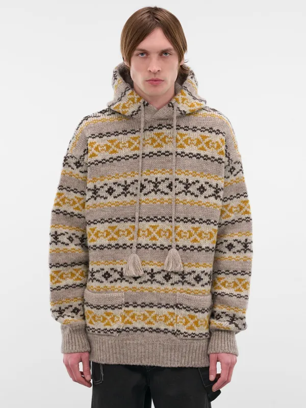Beige Fair Isle Knit Hoodie (K2509KN026-YELLOW) sold by lorenzo
