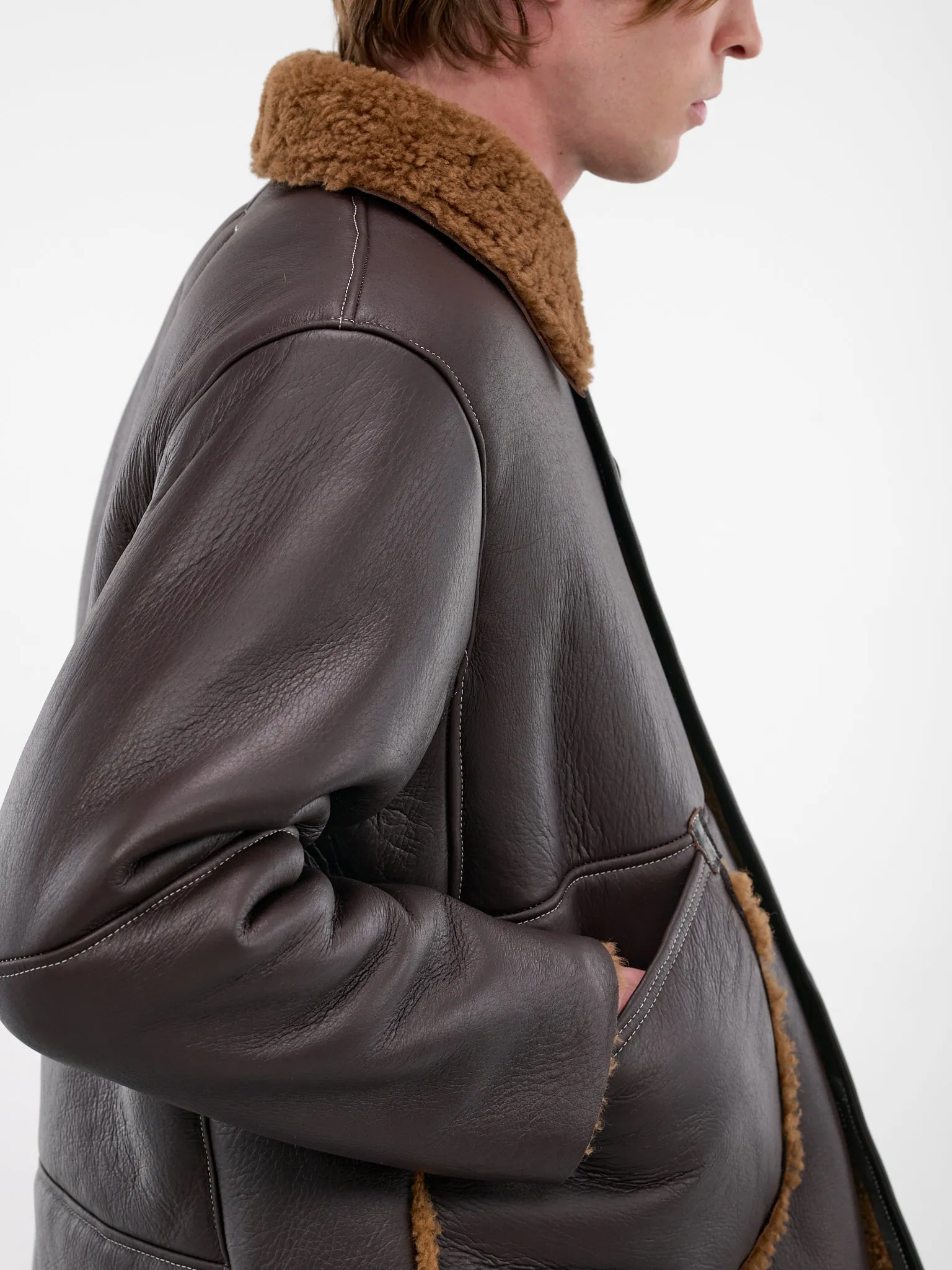 Brown Lamb Leather Shearling Jacket (CF-20-10-06-01-BROWN) sold by lorenzo product image thumbnail 5