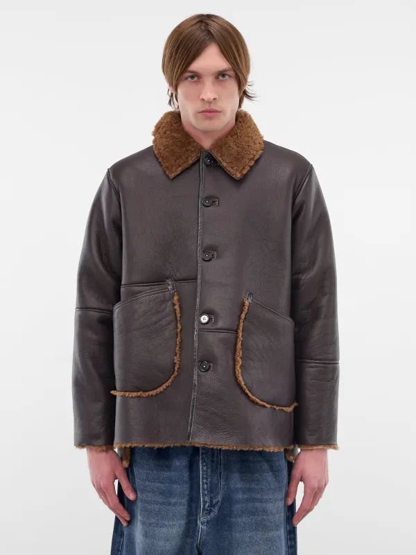 Brown Lamb Leather Shearling Jacket (CF-20-10-06-01-BROWN) sold by lorenzo
