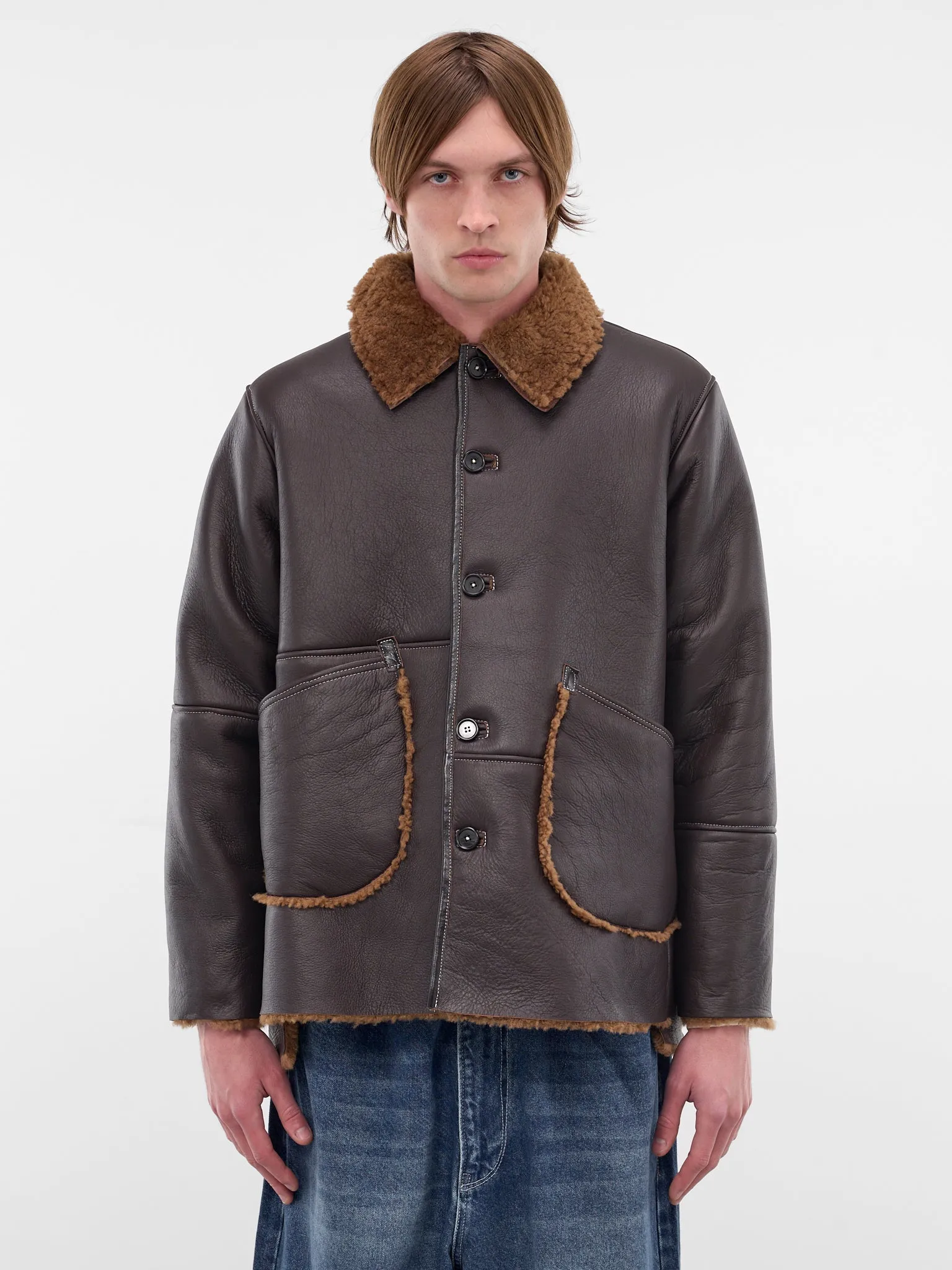 Brown Lamb Leather Shearling Jacket (CF-20-10-06-01-BROWN) sold by lorenzo