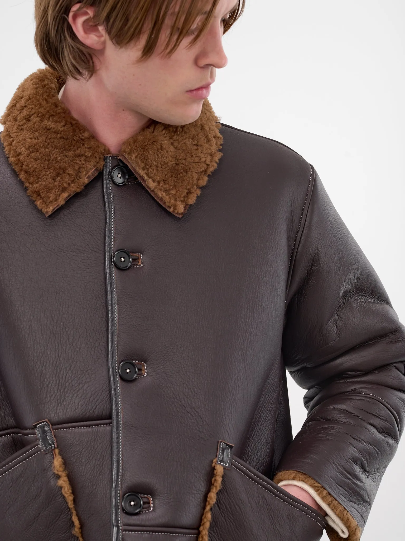 Brown Lamb Leather Shearling Jacket (CF-20-10-06-01-BROWN) sold by lorenzo product image thumbnail 4