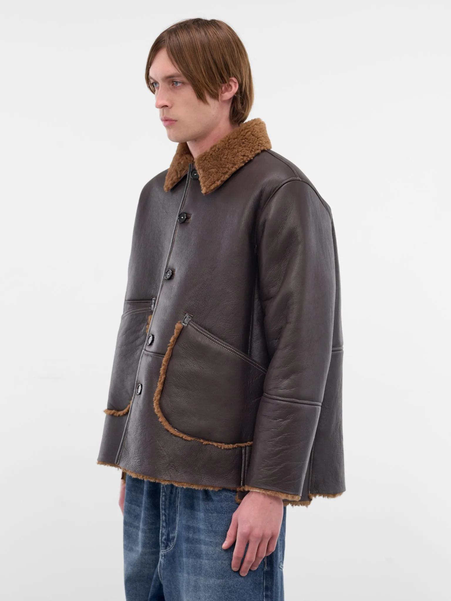Brown Lamb Leather Shearling Jacket (CF-20-10-06-01-BROWN) sold by lorenzo product image thumbnail 2