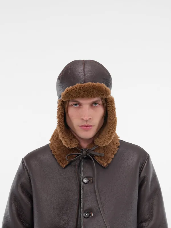 Brown Lamb Leather Aviator Hat (CF-20-11-03-01-BROWN) sold by lorenzo