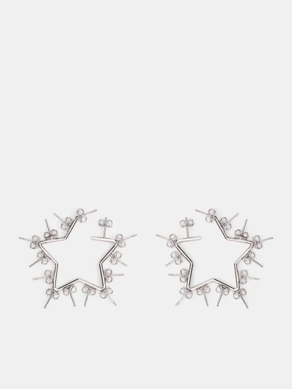 Silver Star Hoop Stud Earrings (JW12-SILVER) sold by lorenzo